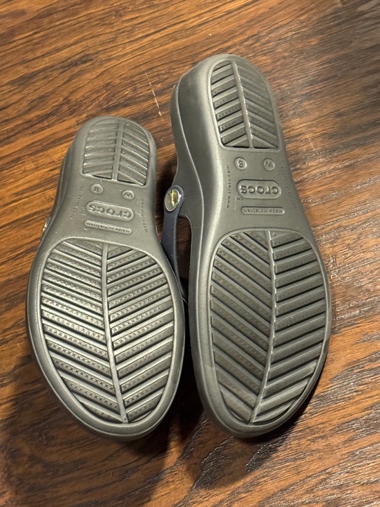 CROCS Black Thong Sandals with Silver Ring Detail - Picture 8 of 8